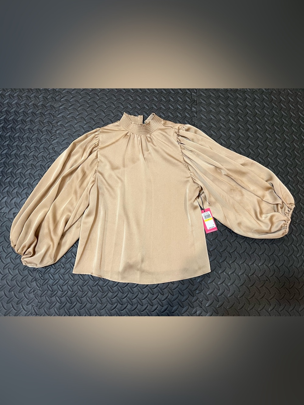 Vince Camuto Taupe High-Neck Balloon Sleeve Blouse